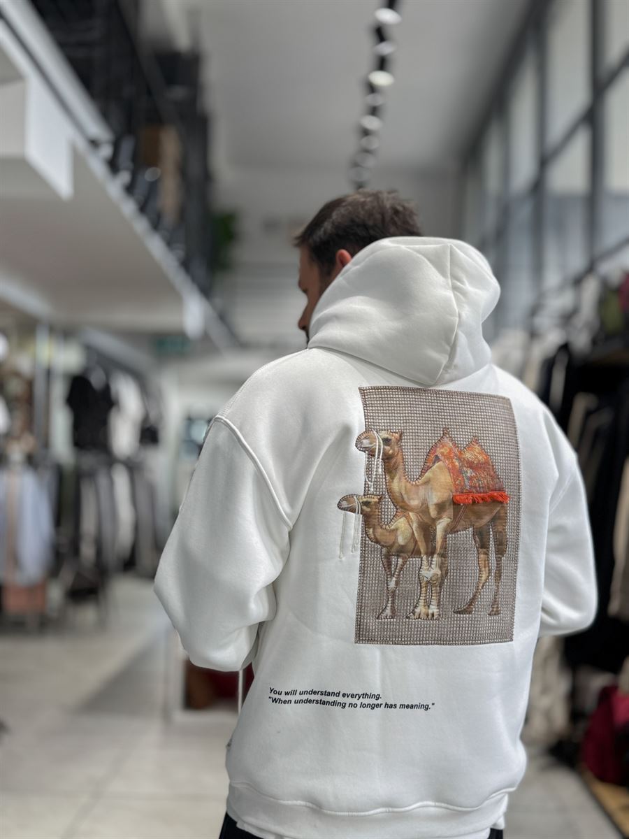 White Camel Patch Hooded Sweatshirt SW-5254