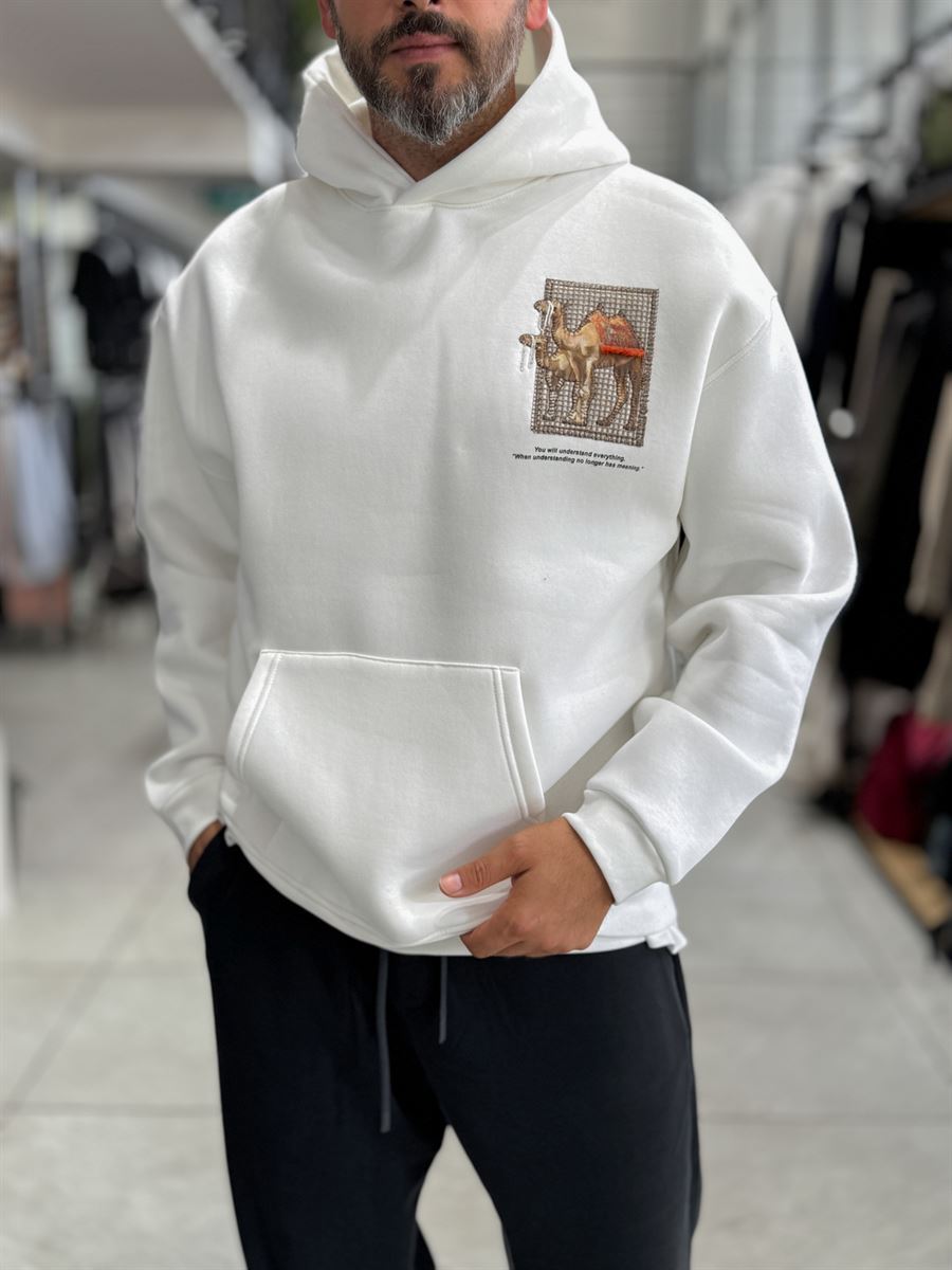 White Camel Patch Hooded Sweatshirt SW-5254