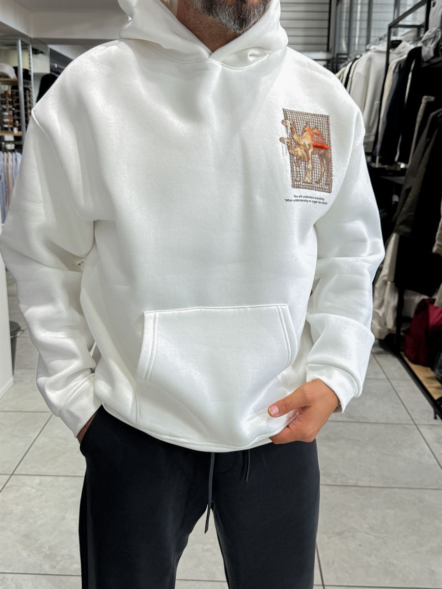 White Camel Patch Hooded Sweatshirt SW-5254