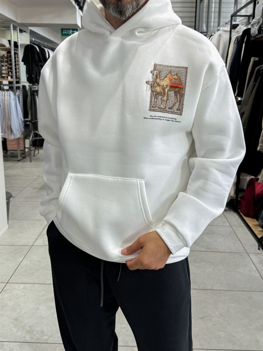 White Camel Patch Hooded Sweatshirt SW-5254