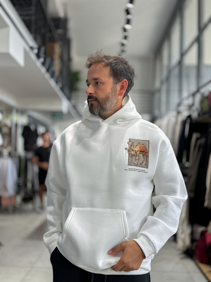 White Camel Patch Hooded Sweatshirt SW-5254
