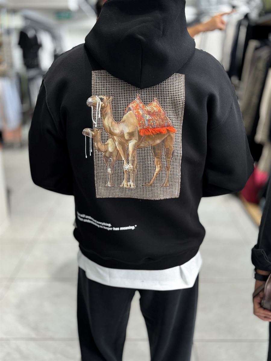 Black Camel Patch Hooded Sweatshirt SW-5254