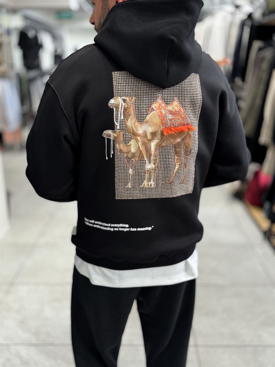 Black Camel Patch Hooded Sweatshirt SW-5254