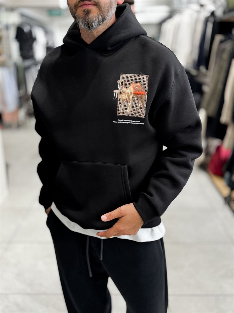 Black Camel Patch Hooded Sweatshirt SW-5254