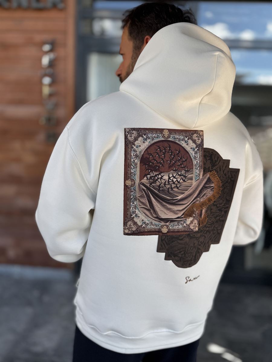 White Back Motif Hooded Sweatshirt SW-5242