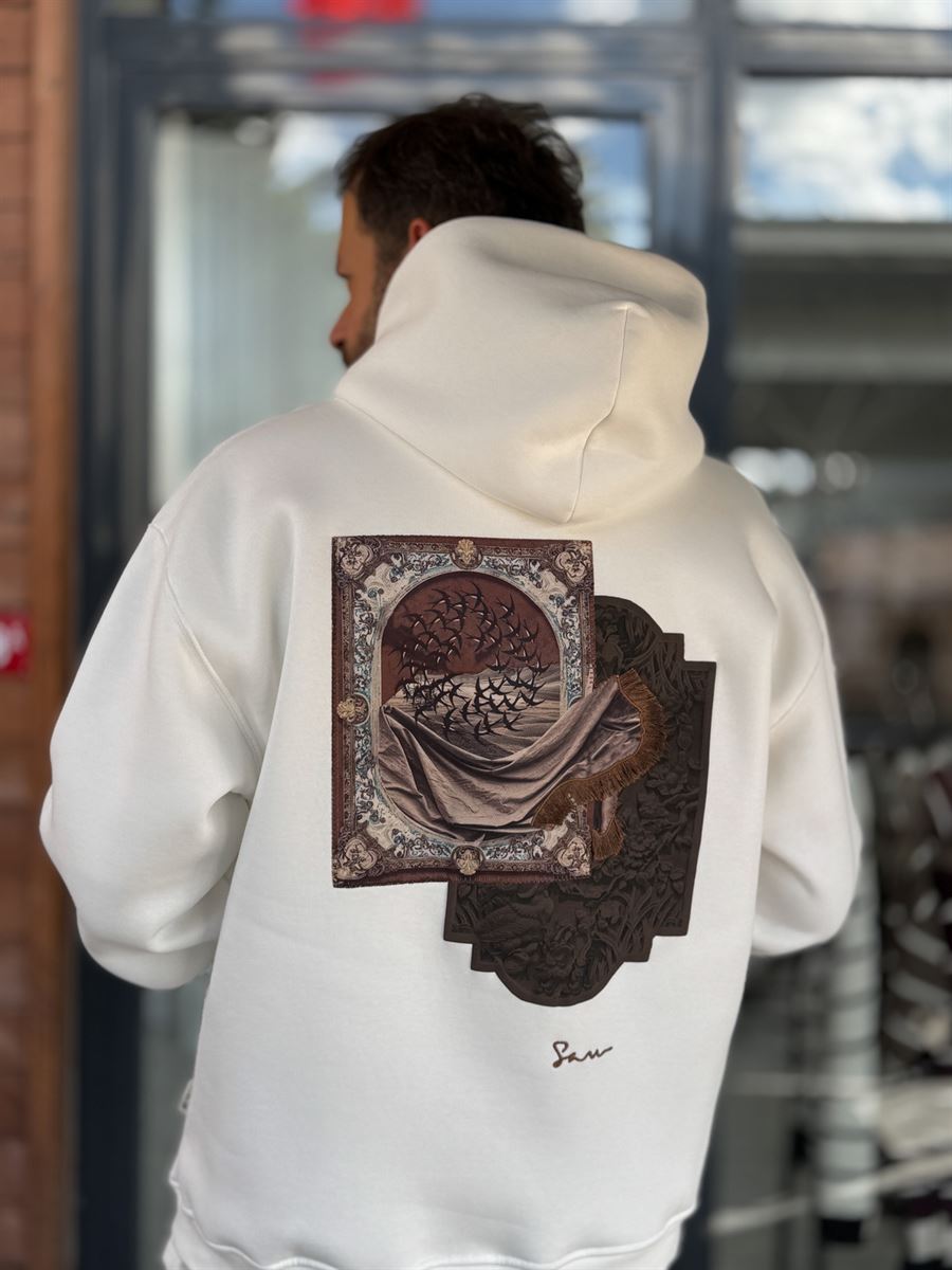 White Back Motif Hooded Sweatshirt SW-5242