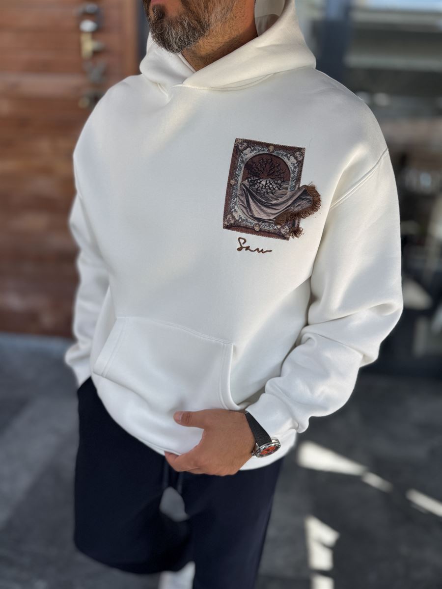 White Back Motif Hooded Sweatshirt SW-5242
