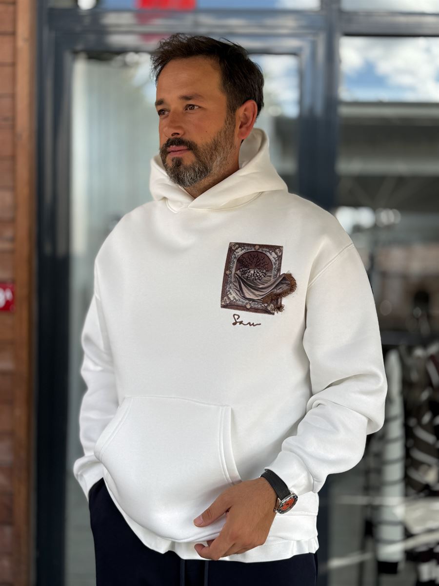 White Back Motif Hooded Sweatshirt SW-5242