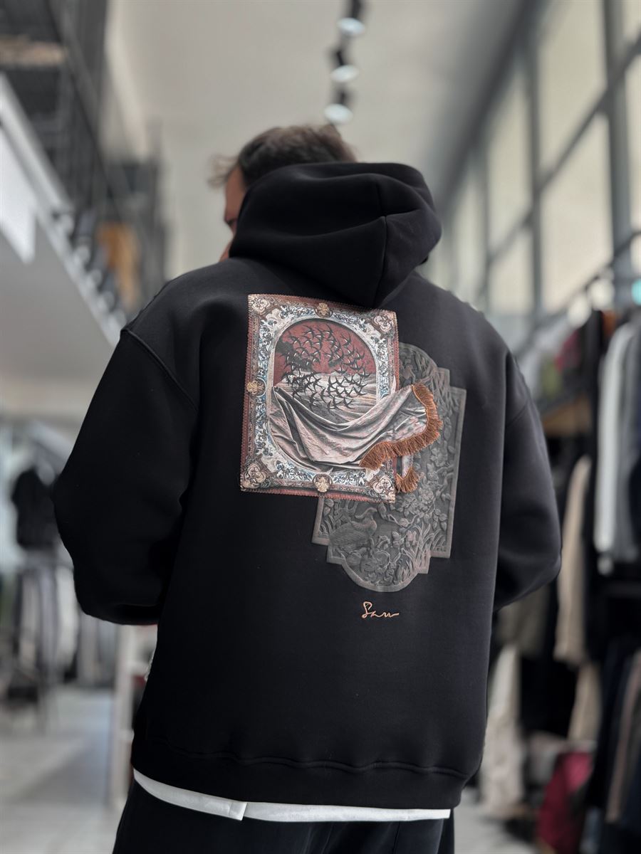 Black Back Motif Hooded Sweatshirt SW-5242