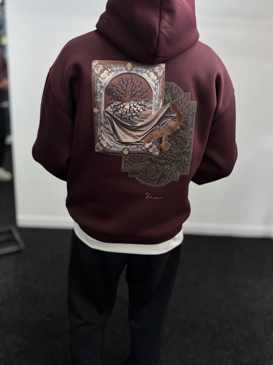 Burgundy Back Motif Hooded Sweatshirt SW-5242