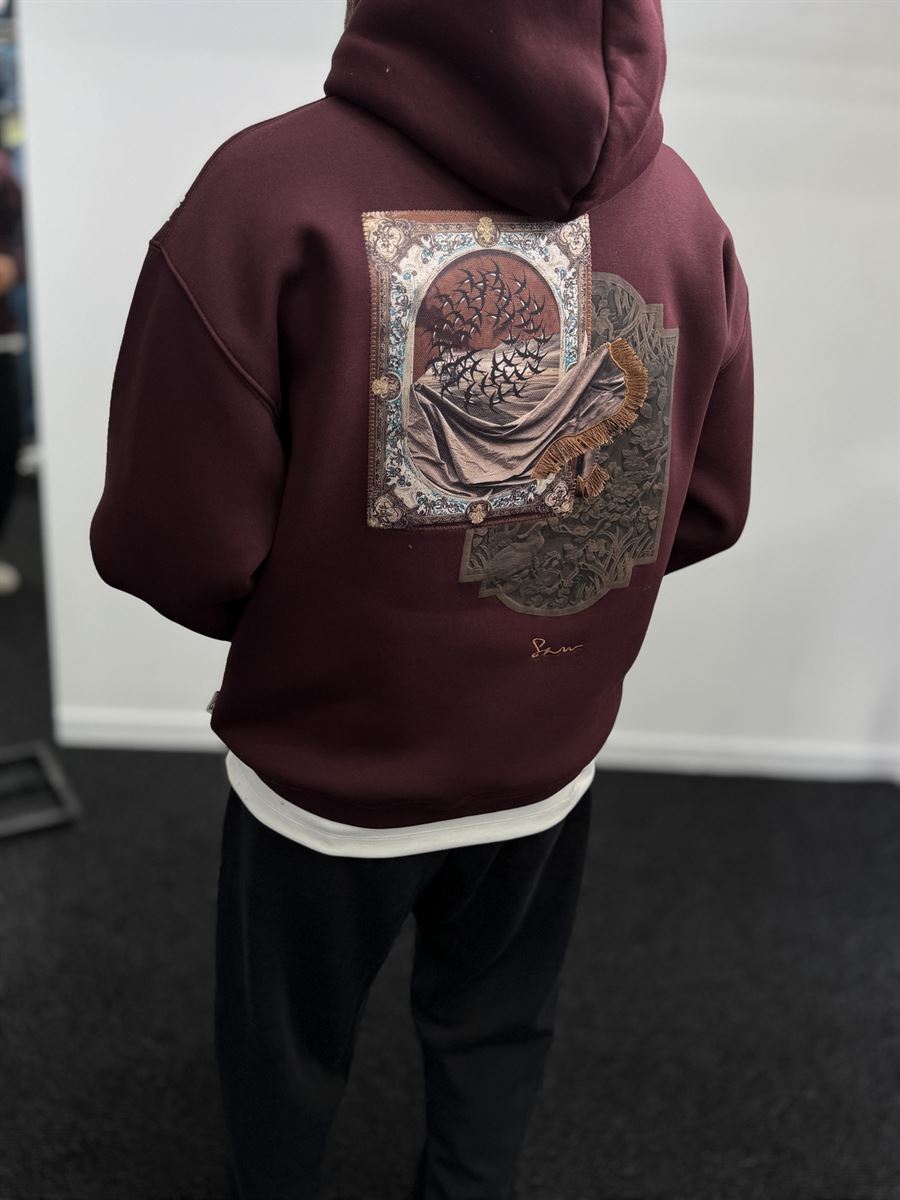 Burgundy Back Motif Hooded Sweatshirt SW-5242