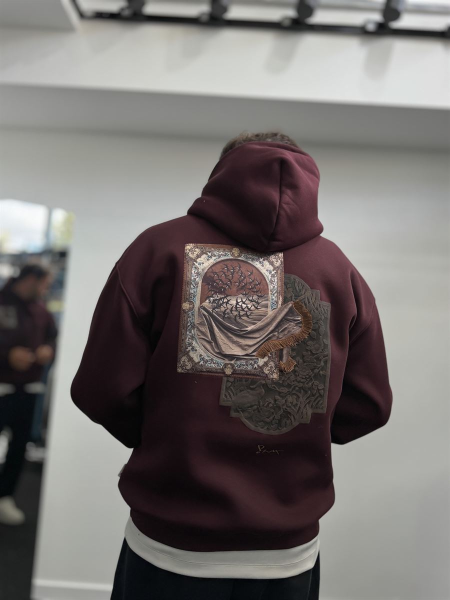 Burgundy Back Motif Hooded Sweatshirt SW-5242