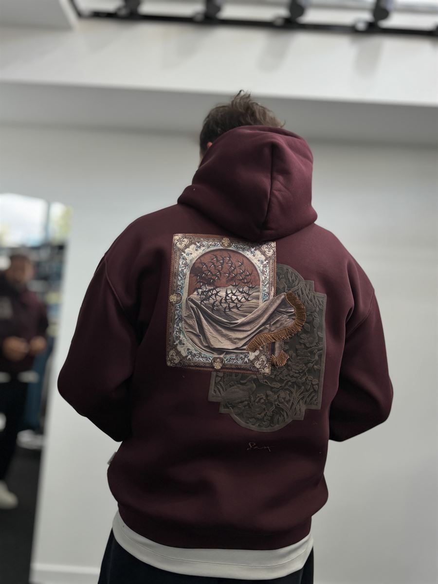 Burgundy Back Motif Hooded Sweatshirt SW-5242