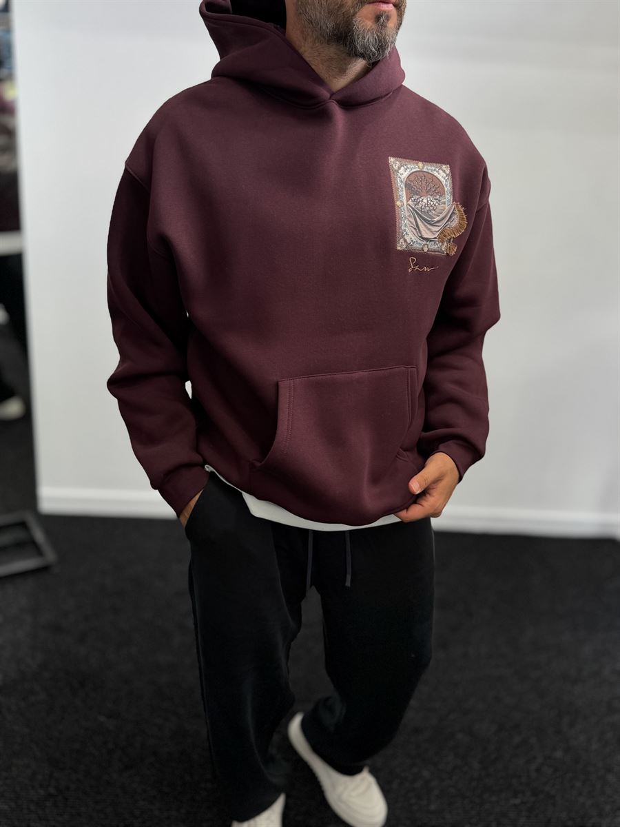 Burgundy Back Motif Hooded Sweatshirt SW-5242