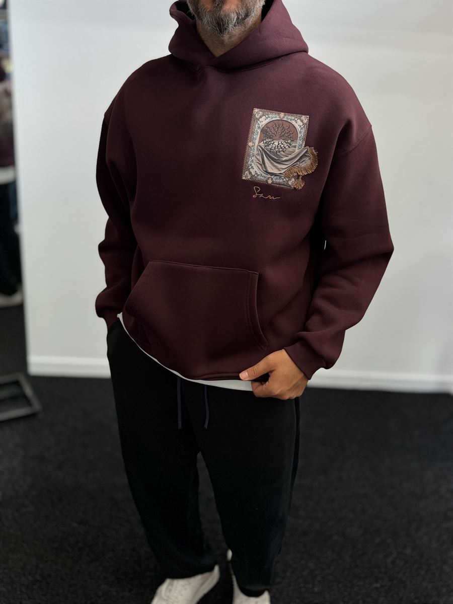 Burgundy Back Motif Hooded Sweatshirt SW-5242