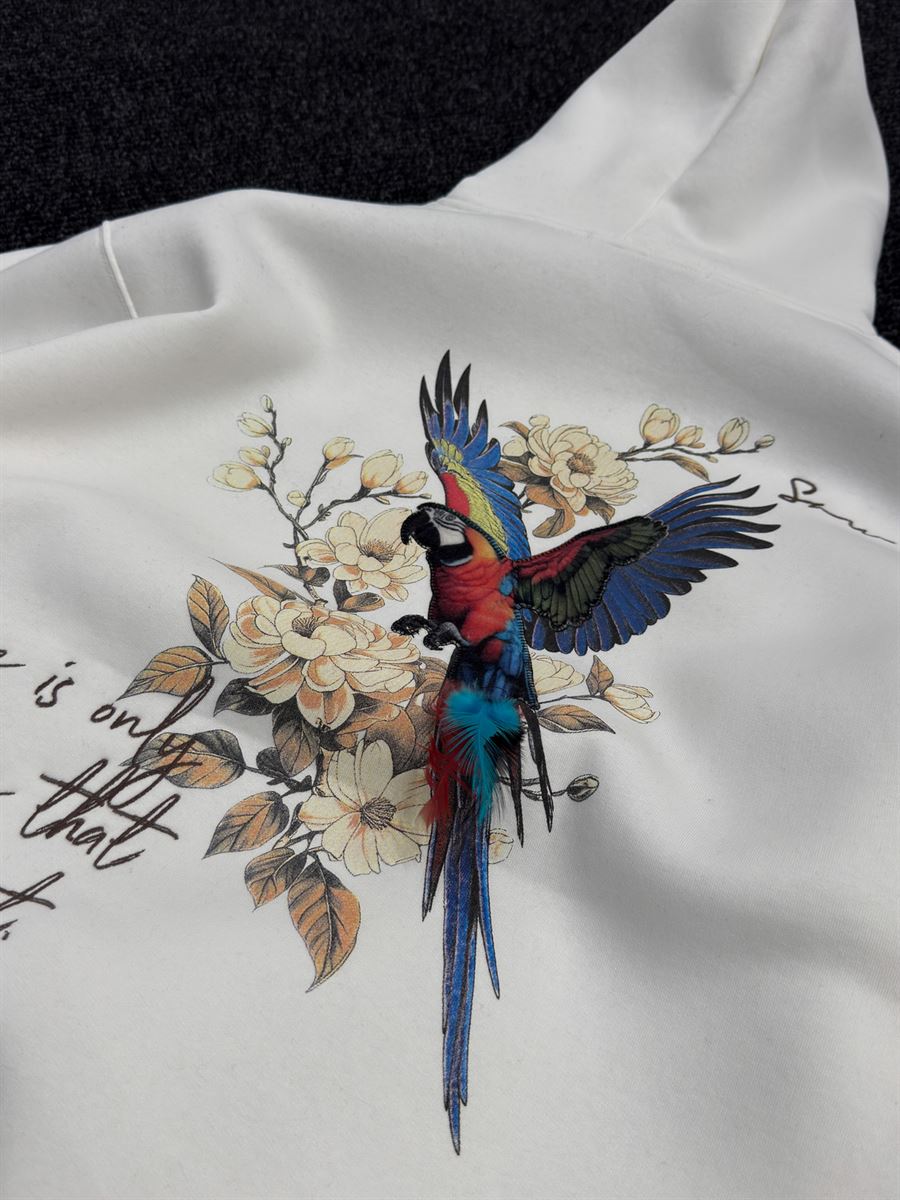 White Parrot Hooded Sweatshirt SW-5264