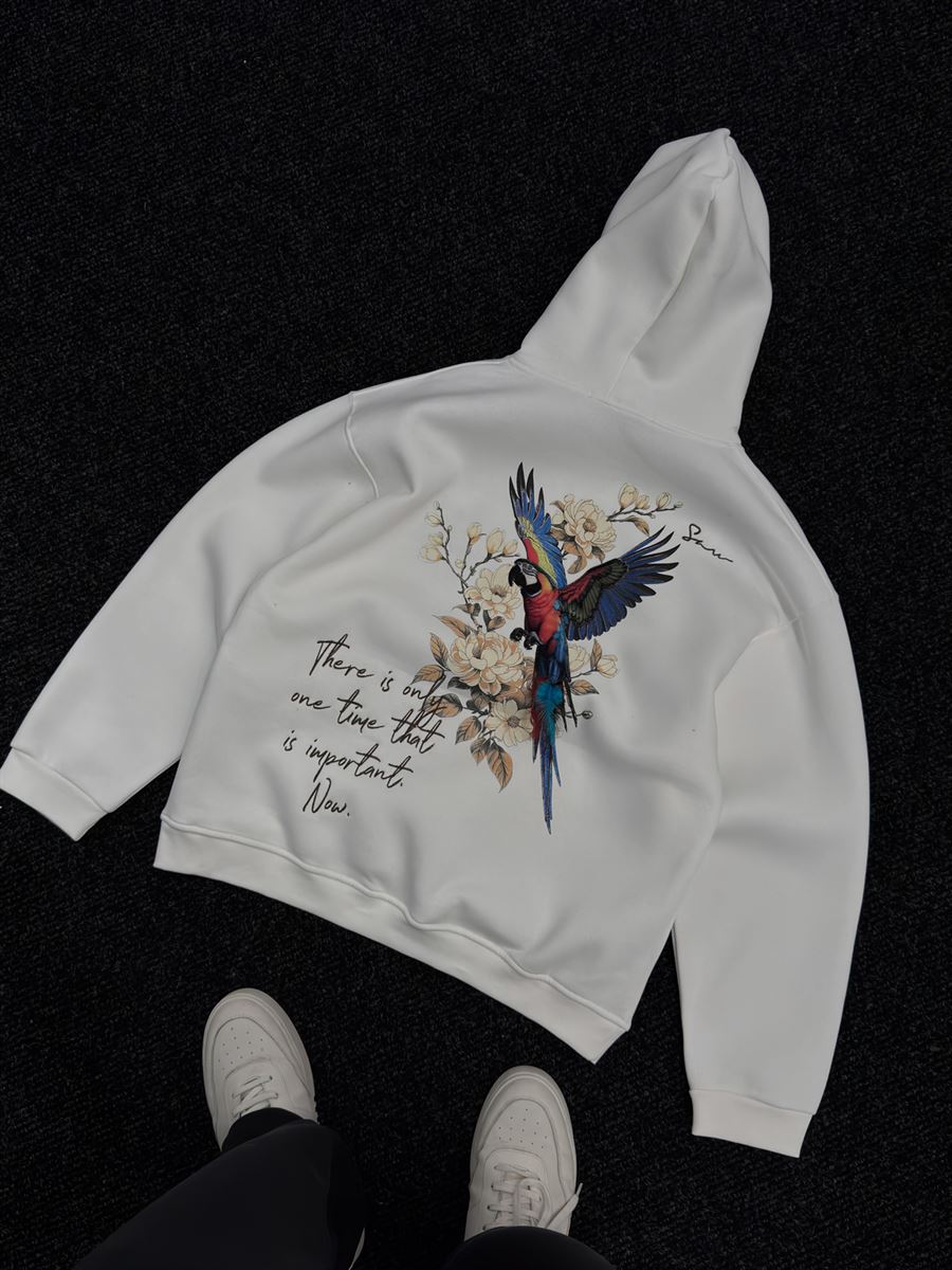 White Parrot Hooded Sweatshirt SW-5264