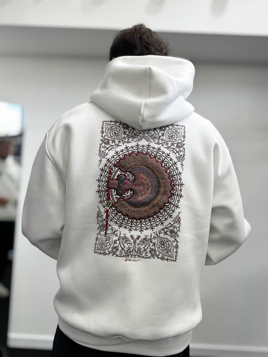 White Rhinestone Hooded Sweatshirt SW-5255