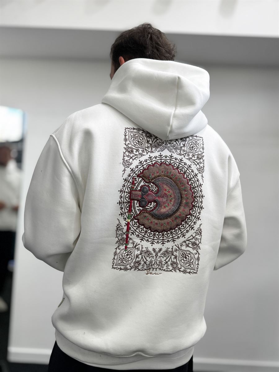 White Rhinestone Hooded Sweatshirt SW-5255
