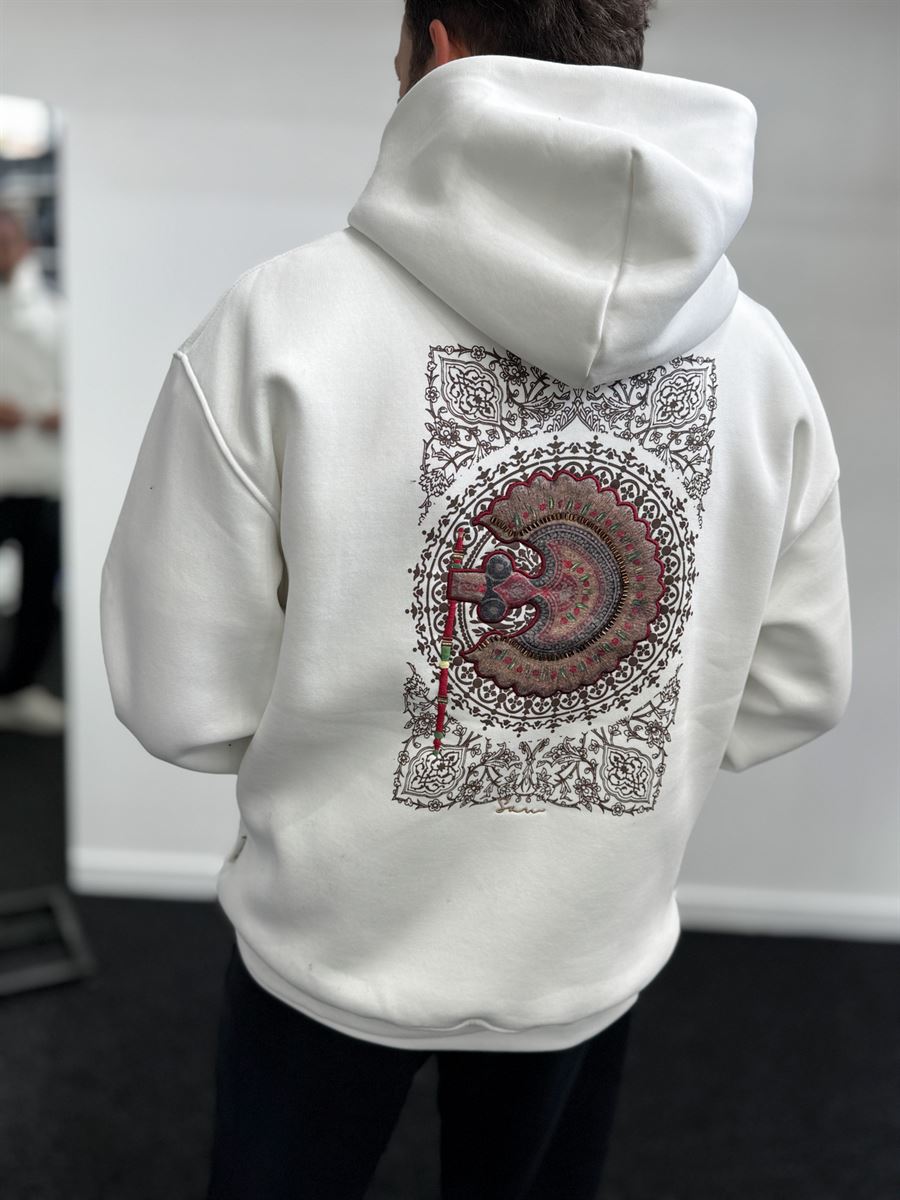 White Rhinestone Hooded Sweatshirt SW-5255