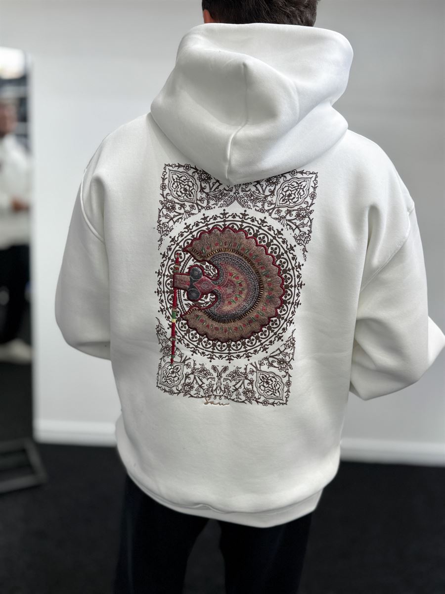 White Rhinestone Hooded Sweatshirt SW-5255