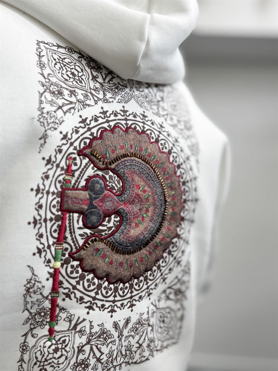 White Rhinestone Hooded Sweatshirt SW-5255
