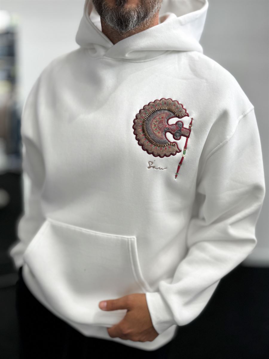 White Rhinestone Hooded Sweatshirt SW-5255
