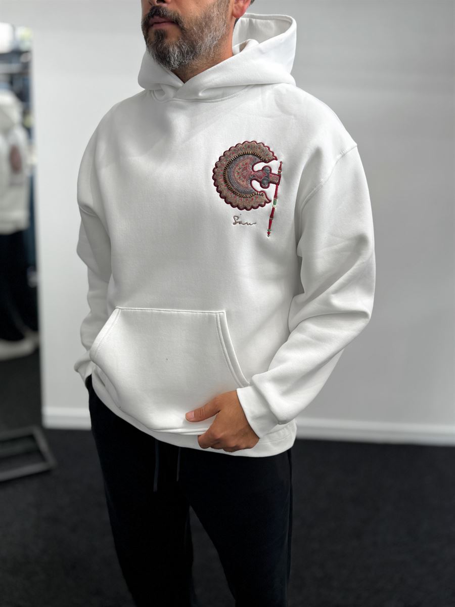White Rhinestone Hooded Sweatshirt SW-5255