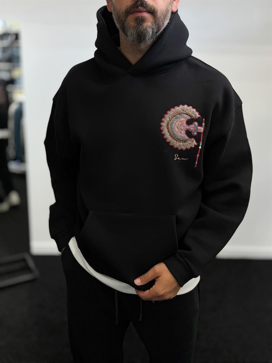 Black Rhinestone Hooded Sweatshirt SW-5255