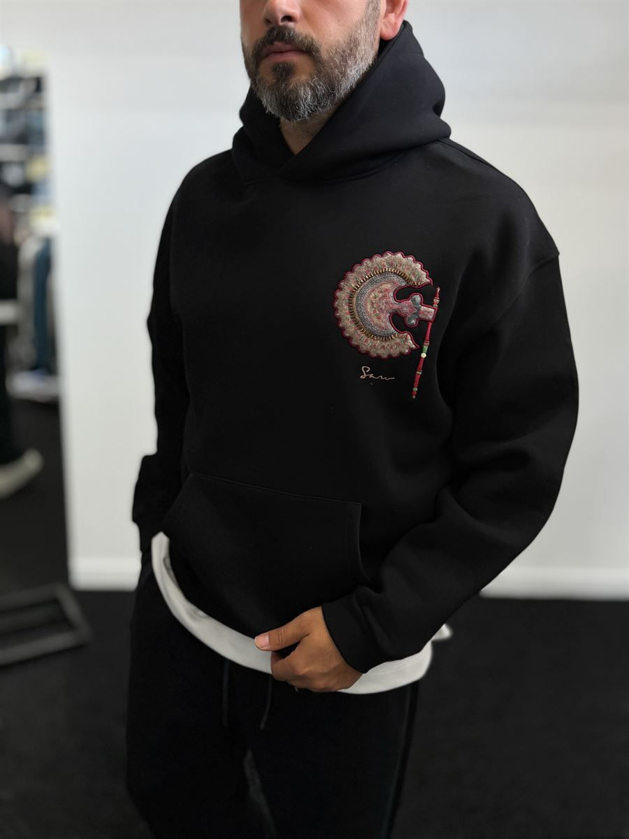 Black Rhinestone Hooded Sweatshirt SW-5255