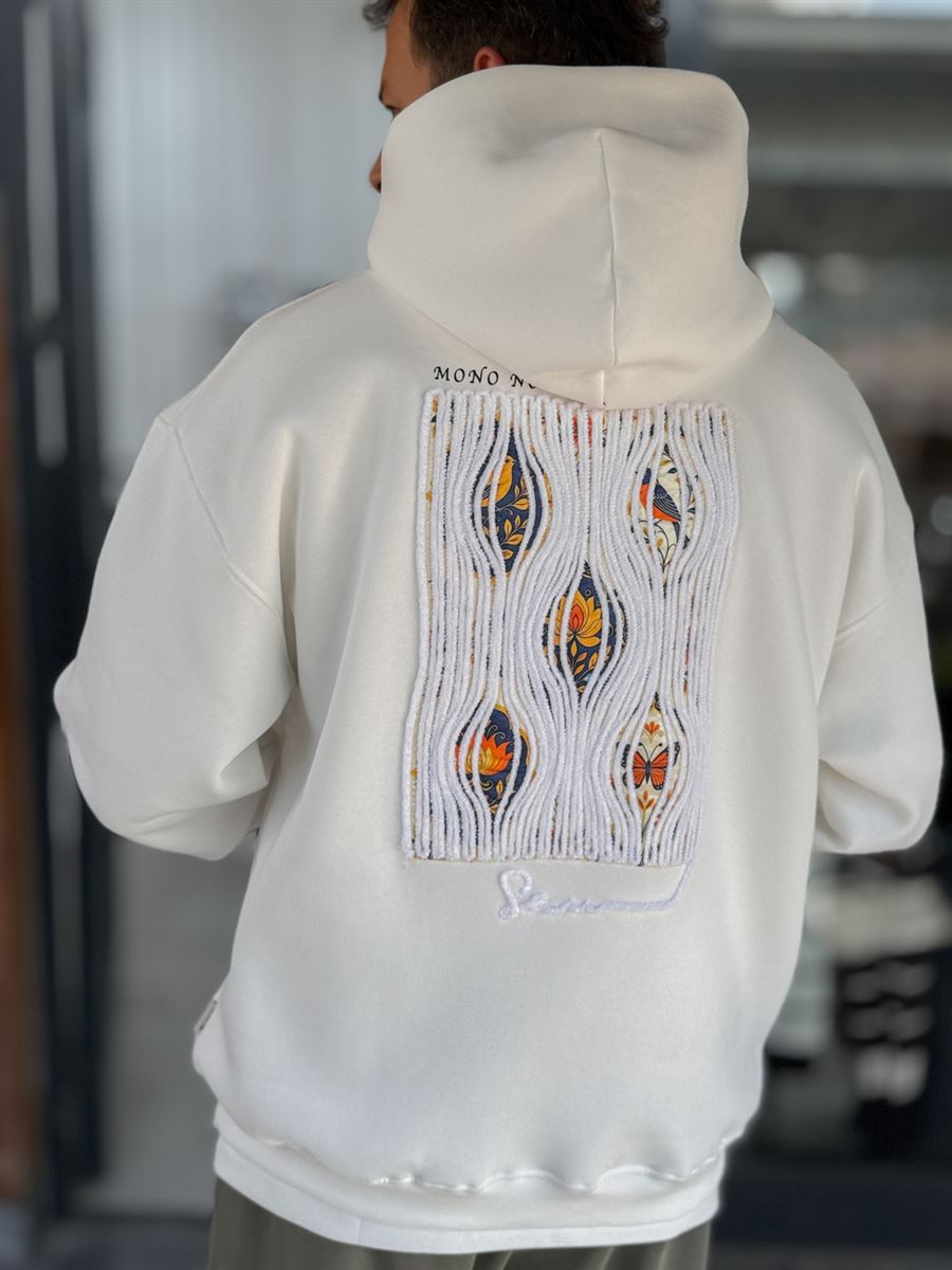 White Mono Patch Hooded Sweatshirt SW-5212