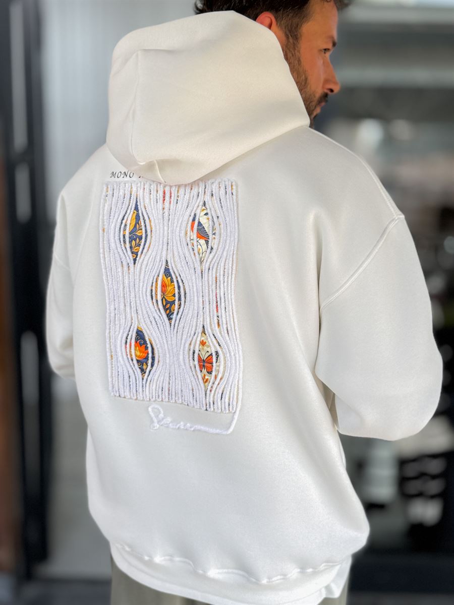 White Mono Patch Hooded Sweatshirt SW-5212