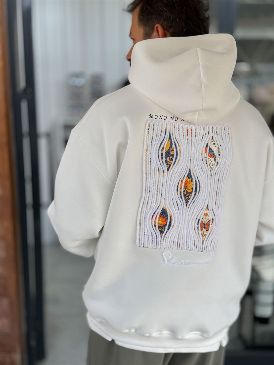 White Mono Patch Hooded Sweatshirt SW-5212