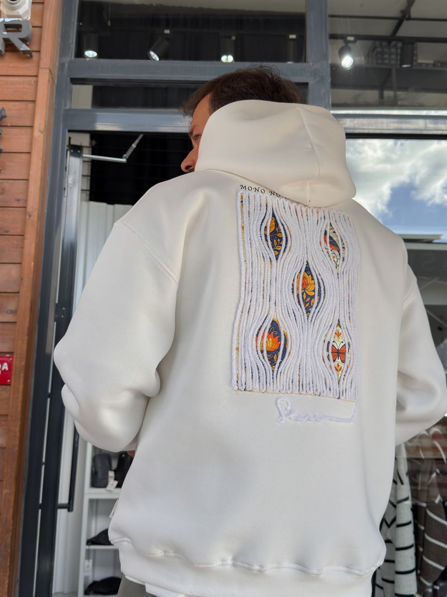 White Mono Patch Hooded Sweatshirt SW-5212