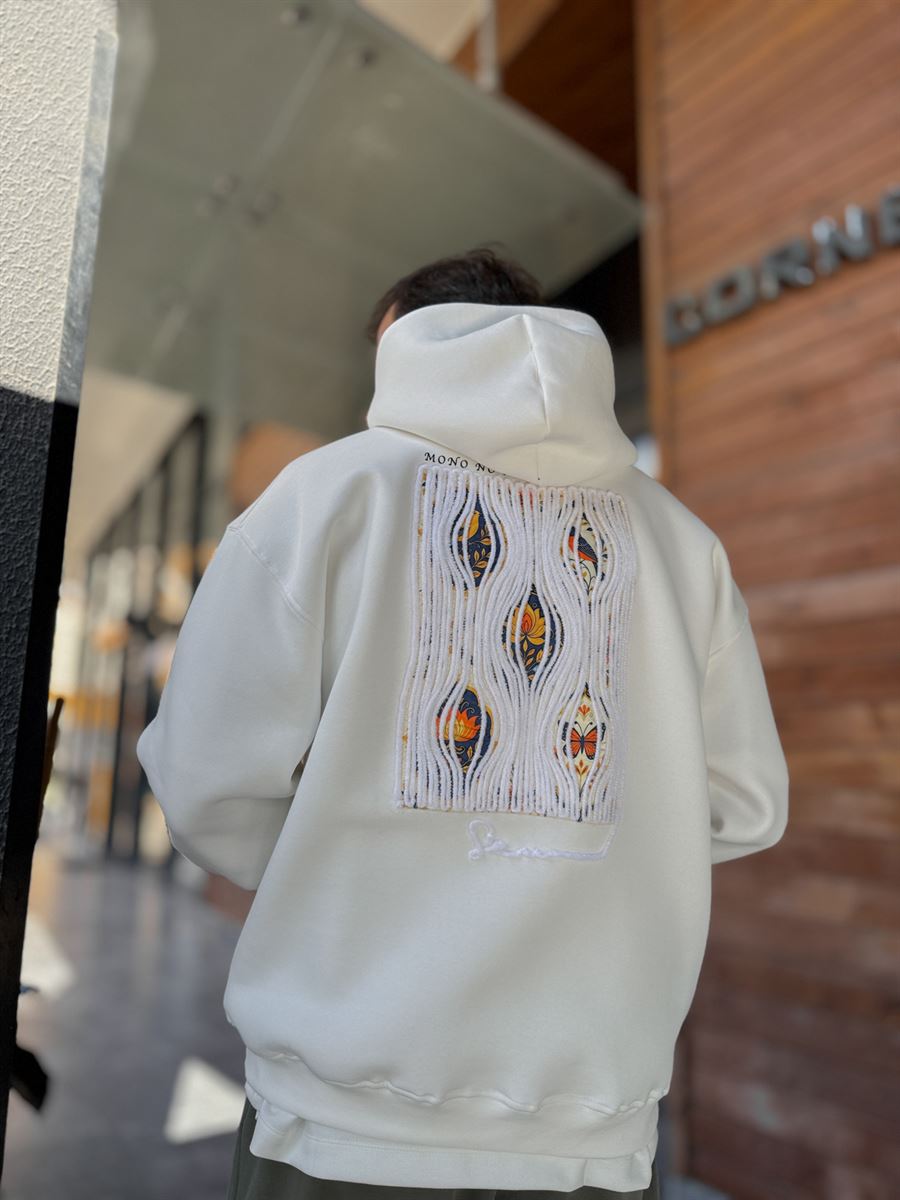 White Mono Patch Hooded Sweatshirt SW-5212