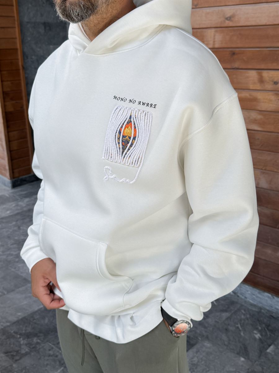 White Mono Patch Hooded Sweatshirt SW-5212