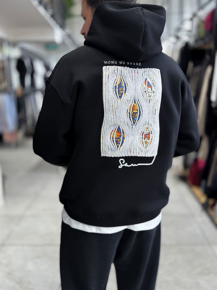 Black Mono Patch Hooded Sweatshirt SW-5212