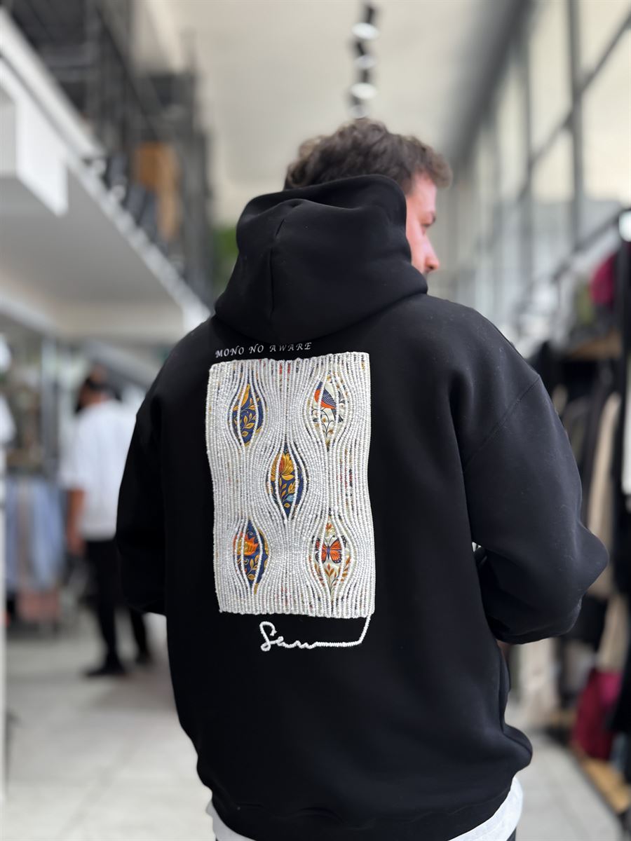 Black Mono Patch Hooded Sweatshirt SW-5212