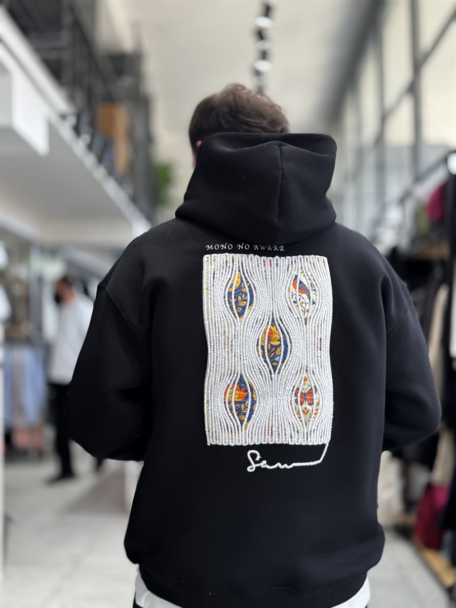 Black Mono Patch Hooded Sweatshirt SW-5212
