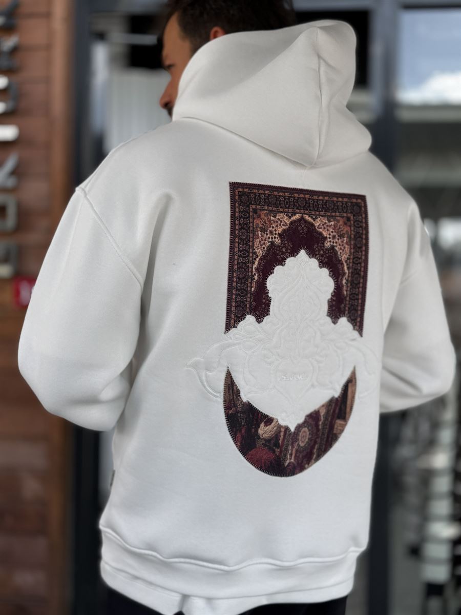 White Carpet Patch Hooded Sweatshirt SW-5272