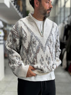 Beige Half-Zip Patterned Sweater SW-6001