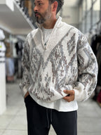 Beige Half-Zip Patterned Sweater SW-6001