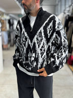 Black Half-Zip Patterned Sweater SW-6001