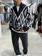 Black Half-Zip Patterned Sweater SW-6001