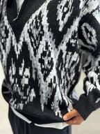 Black Half-Zip Patterned Sweater SW-6001