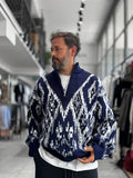 Navy Half-Zip Patterned Sweater SW-6001
