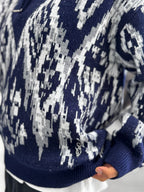 Navy Half-Zip Patterned Sweater SW-6001
