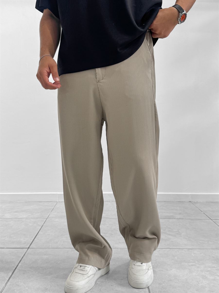 Beige Corduroy Baggy Trousers WE-5122
