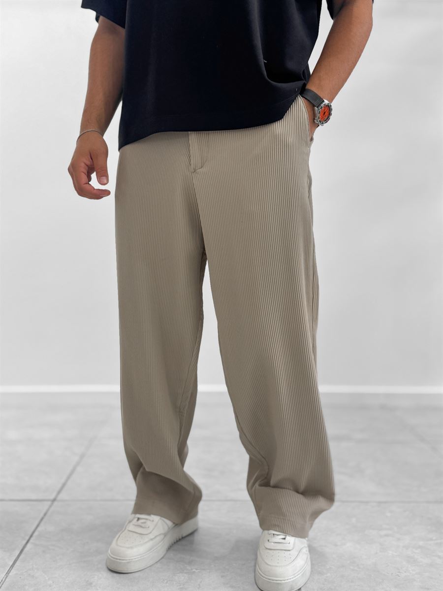 Beige Corduroy Baggy Trousers WE-5122