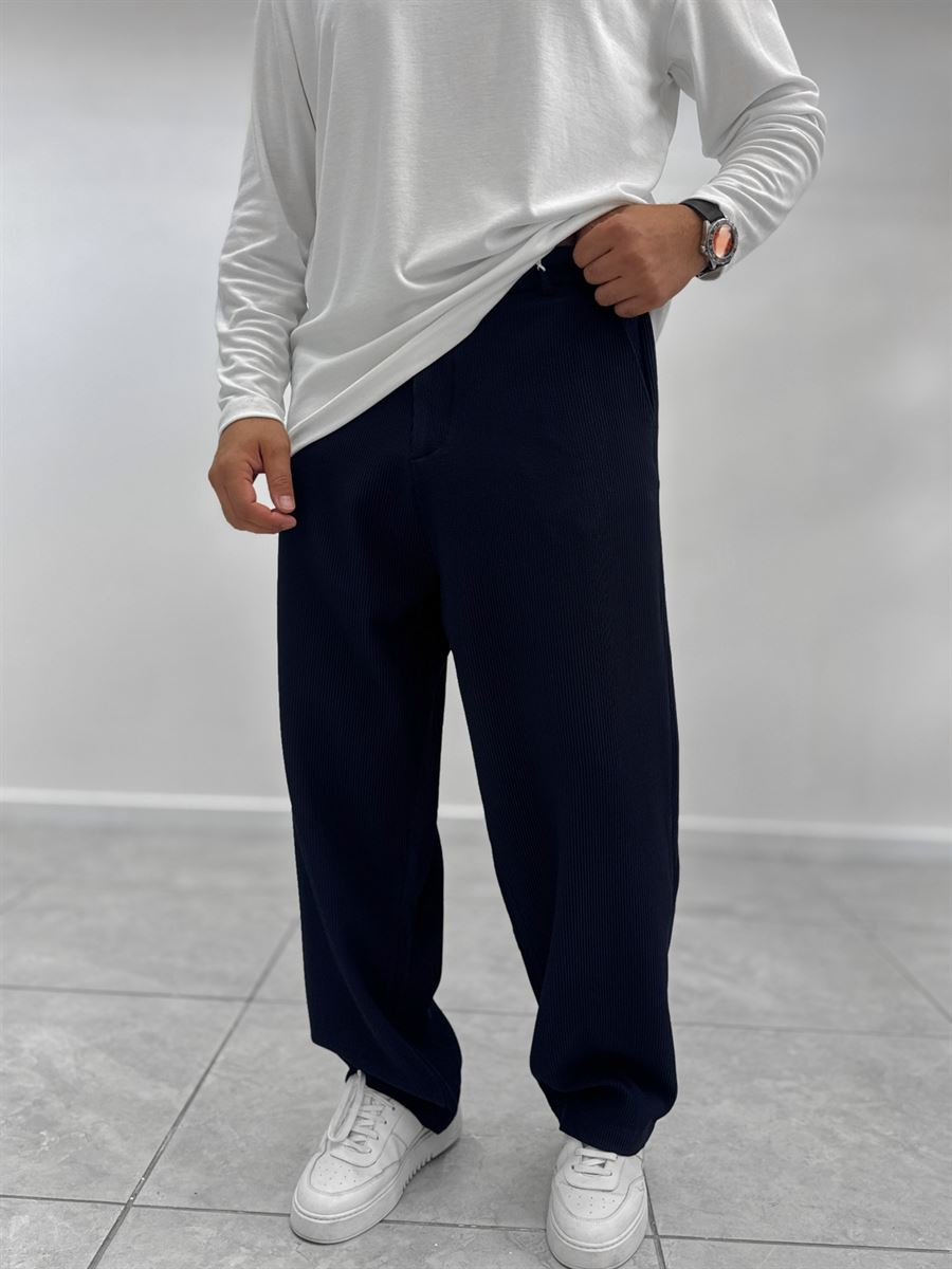 Navy Corduroy Baggy Trousers WE-5122